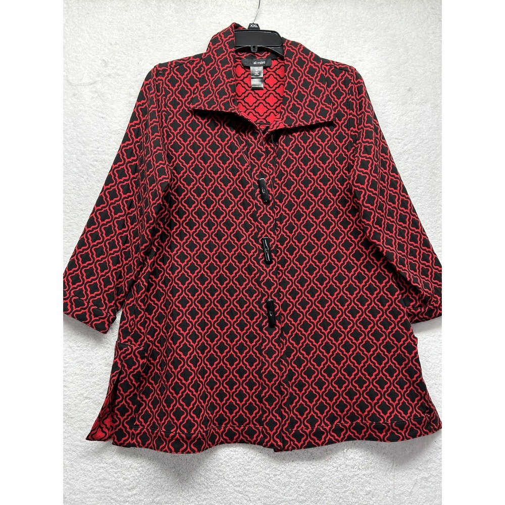 Ali Miles Womens Size M Red 3/4 Sleeve Button Up Blouse Top (T2)
